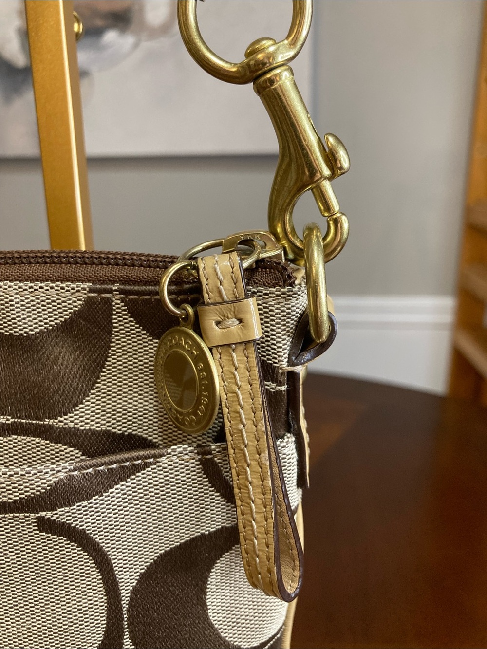 Coach Vintage Signature Jacquard Swing Pack Crossbody Bag-Yellow/Tan Tag Charm - Picture 3 of 16